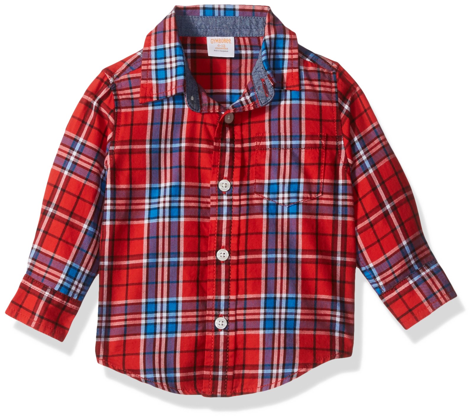 Gymboree Baby Boys' Red & Blue Poplin Shirt - Soft Cotton Casual Button-Up for Infants & Toddlers - Perfect for Playdates, Parties & Family Photos