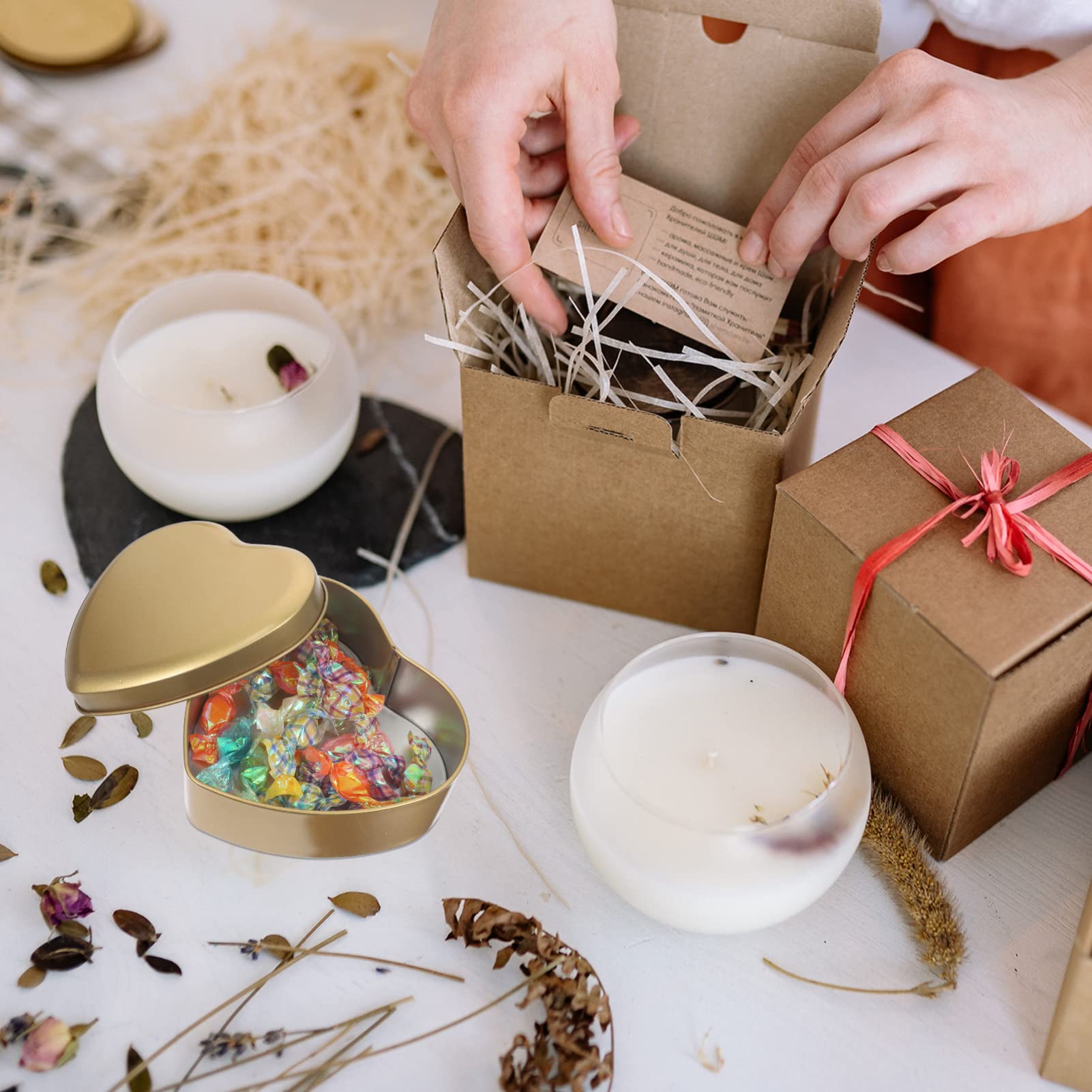 4-Piece Heart Shaped Tin Box Set - Rustic Country Decor Empty Food Storage Jars, Mini Candle Tins for Wedding, Tea, Candy & Home Decor - Perfect for Rustic Weddings, Gift Packaging and Kitchen Organization