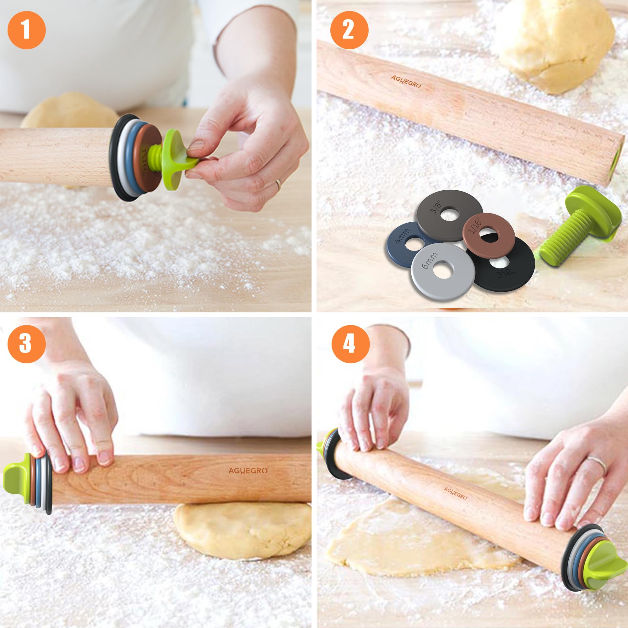 Adjustable Thickness Wooden Rolling Pin for Baking - 13.6