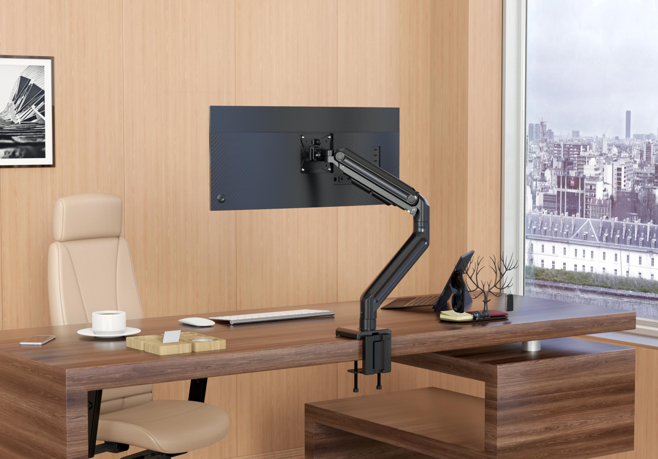 HFTEK Heavy Duty Single Monitor Arm Mount for 1-49 Inch Curved/Flat Screens - Adjustable Tilt Swivel VESA 75x100/100x100 - Supports up to 20kg - Perfect for Home Office, Gaming Setup & Workstation Ergonomics (HF24G07U)