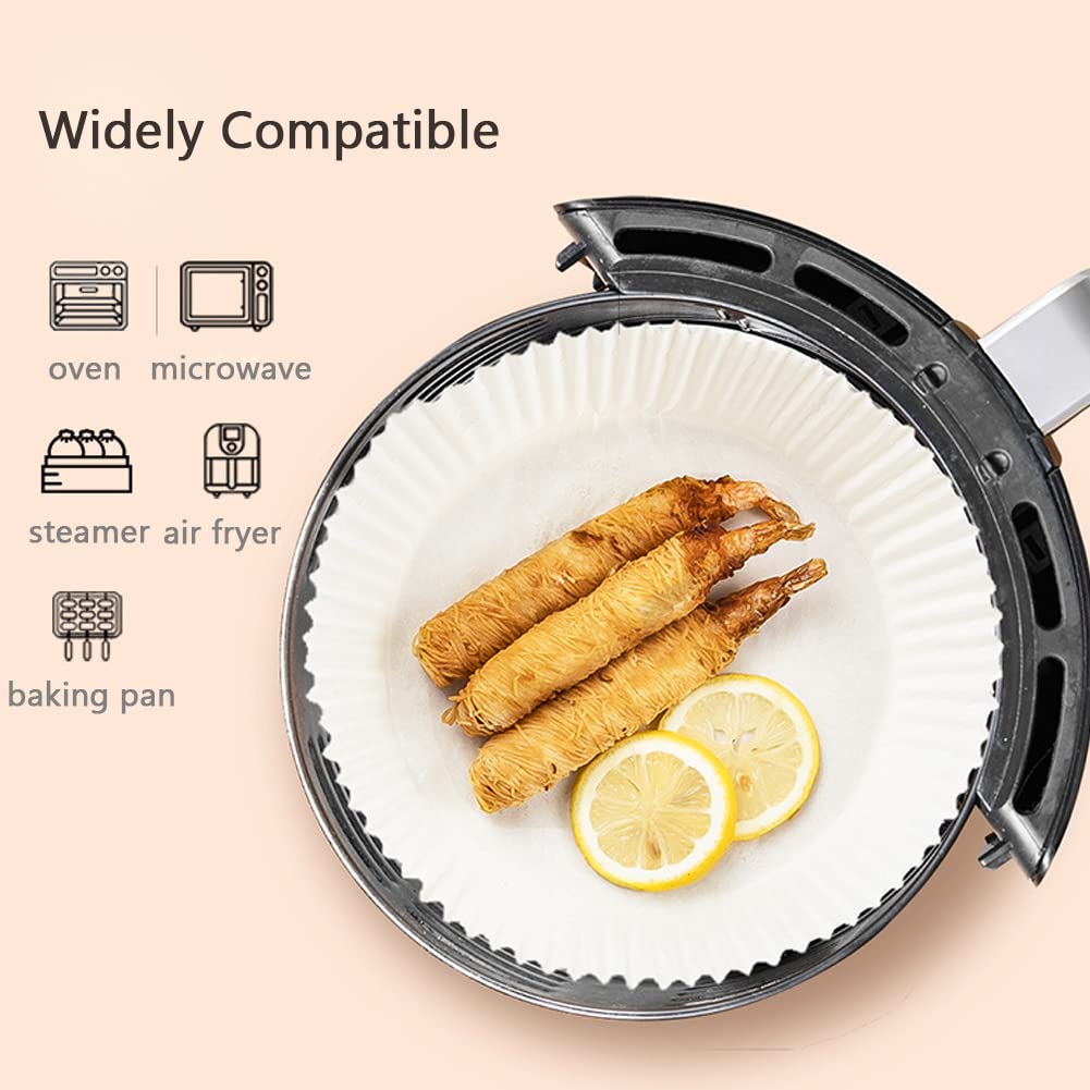 50PCS 6.3 Inch Air Fryer Parchment Paper Liners - Non-Stick, Disposable, Unperforated Round Basket Liners for Baking, Roasting & Microwave - Perfect for Air Fryers, Toaster Ovens & Countertop Cooking