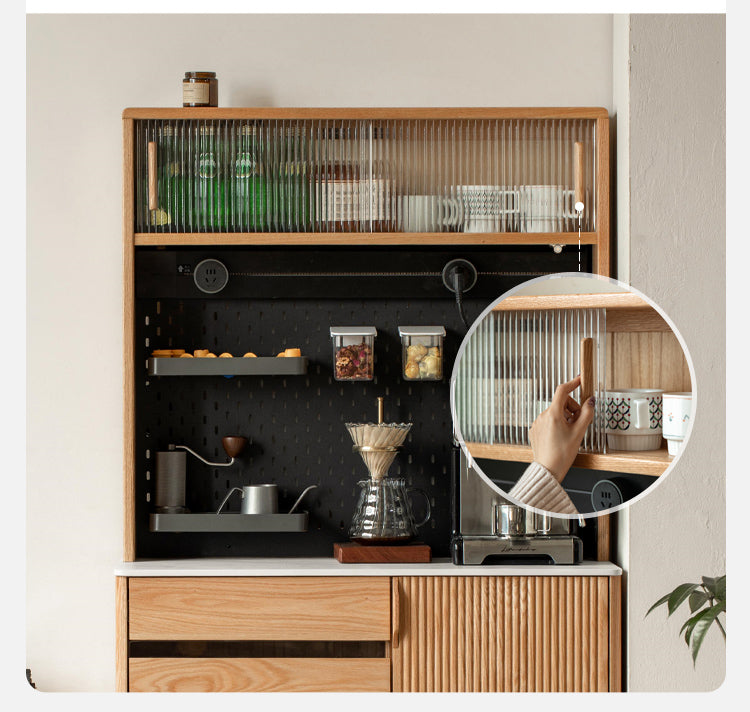 Solid Oak Wood Modern Rock Board Side High Tea Cabinet Buffet - Stylish Storage for Dining Room, Living Room & Kitchen | Perfect for Tea Parties, Buffets & Home Decor