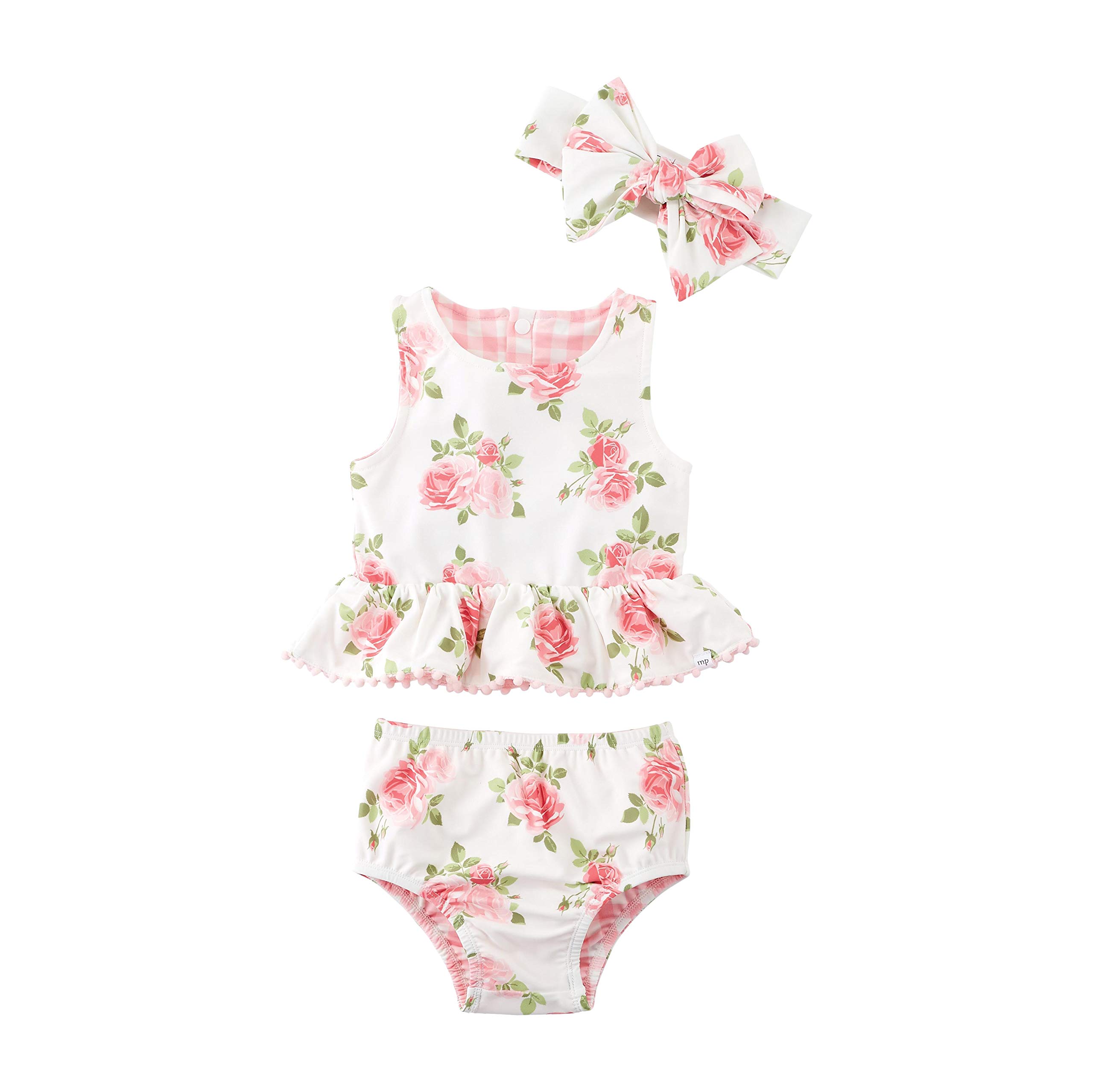 Mud Pie Girls Reversible Swimsuit & Headband Set - 2-in-1 Swimwear for Toddler & Kids - UV Protection & Quick Dry - Perfect for Beach, Pool & Summer Vacations