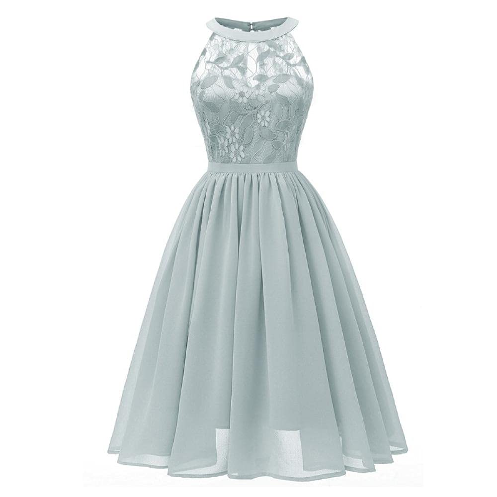YLDCN Women's Sleeveless Lace Pleated Chiffon Flare Dress - High Waist A-Line Skirt for Party, Wedding & Summer Outfits