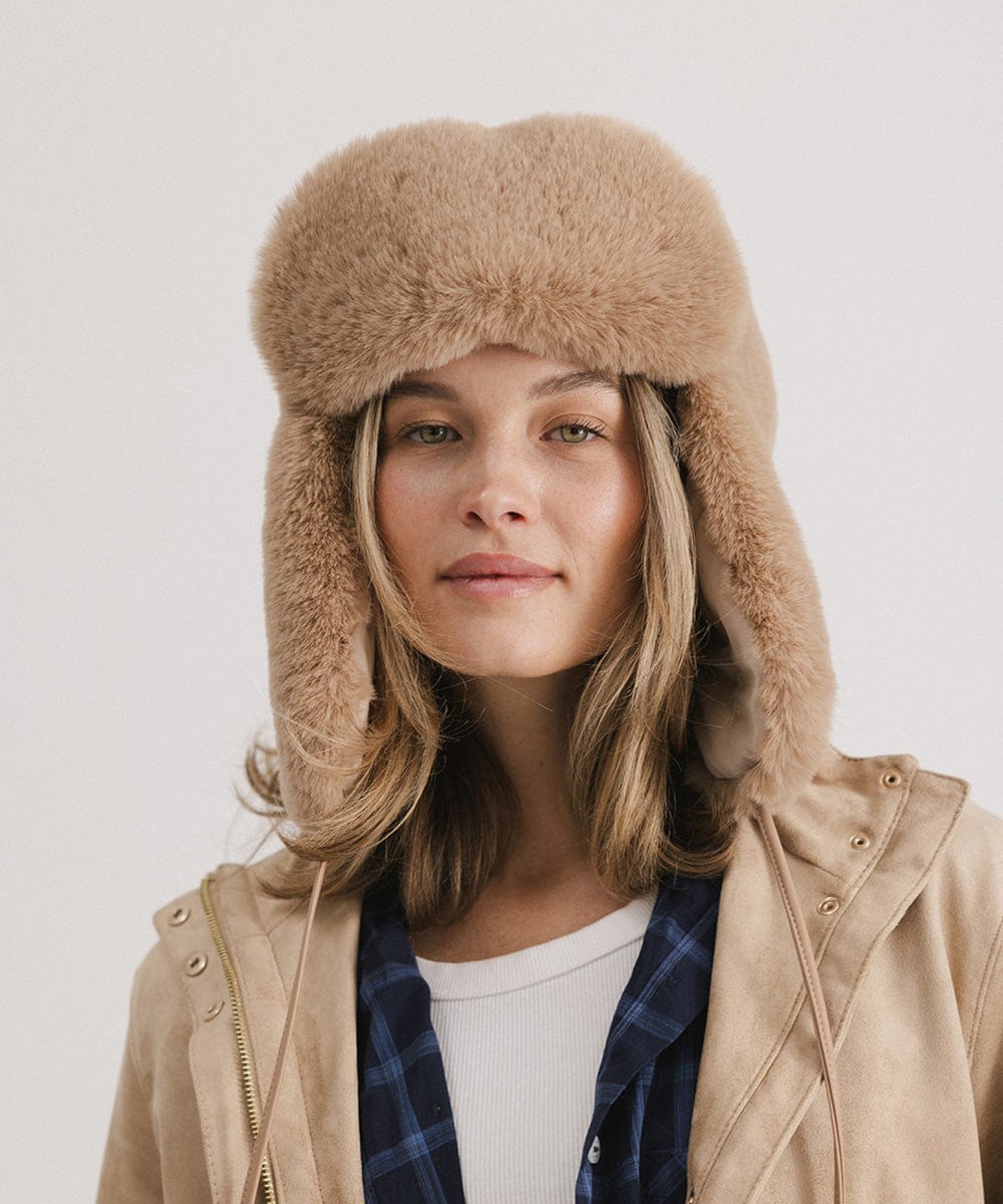 Logan Faux Fur Trapper Hat for Men Women - Winter Warm Fleece Lined Ear Flap Hat - Outdoor Hunting Skiing Snowboarding Hats