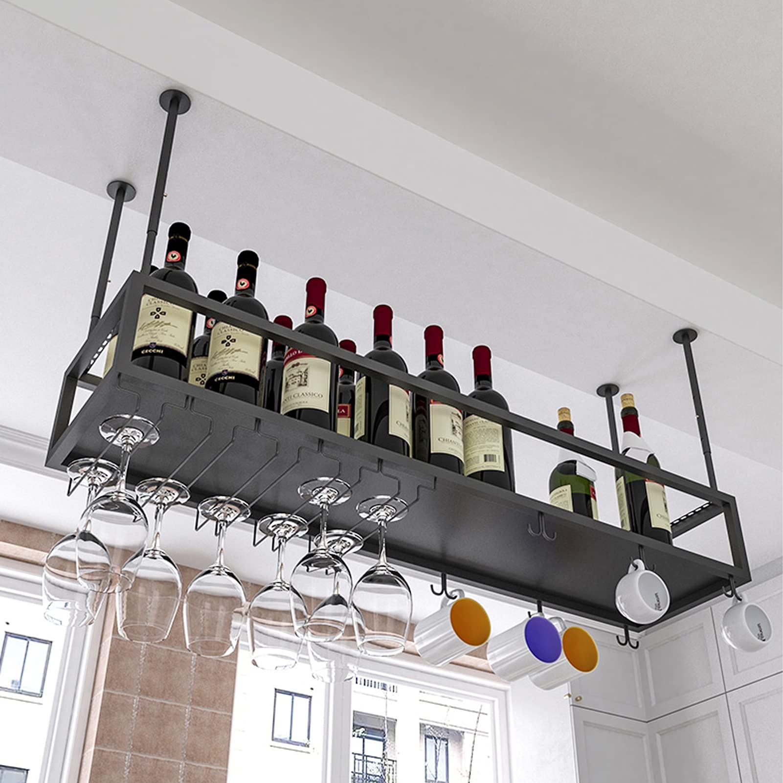 Adjustable Ceiling Wine Rack - Hanging Metal Wine Glass Holder & Stemware Storage Shelf for Bars, Restaurants, Kitchens (60/80/100/120cm) - Perfect for Home Wine Cellars, Dining Rooms & Commercial Spaces