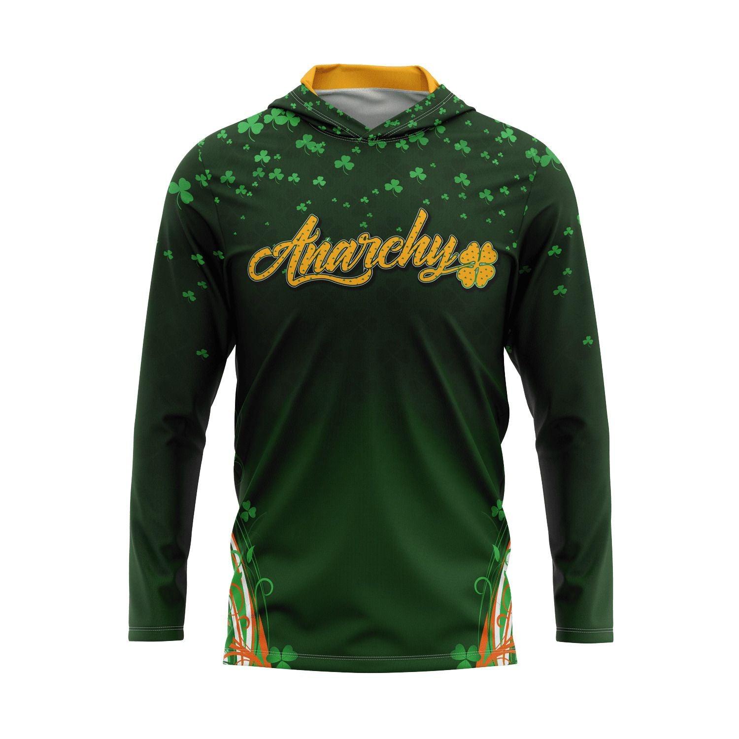 Custom Anarchy St. Patrick's Day Hooded Long Sleeve Sweatshirt - Irish Pride Streetwear for Men & Women - Perfect for Pub Crawls, Parades & Festivals