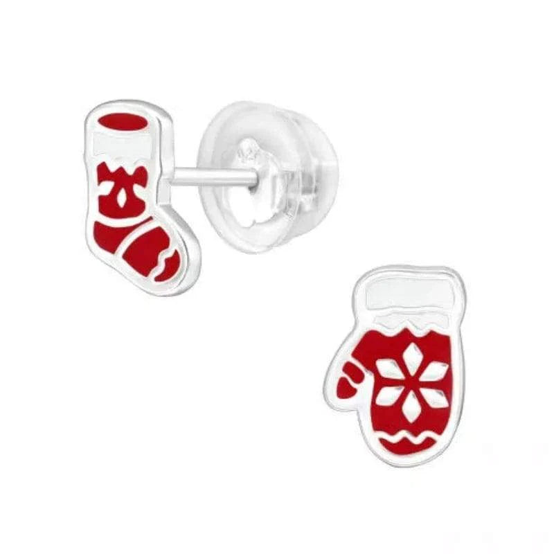 Silver Christmas Socks and Gloves for Kids with Matching Earrings - Perfect Holiday Gift Set for Girls & Boys