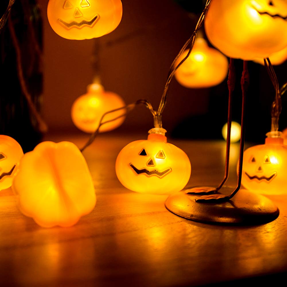 Halloween LED Pumpkin String Lights - 3D Waterproof Orange Jack-O-Lantern with 20 LEDs & 8 Lighting Modes | Battery Operated Indoor/Outdoor Decor for Parties, Porch, Yard, and Holiday Celebrations