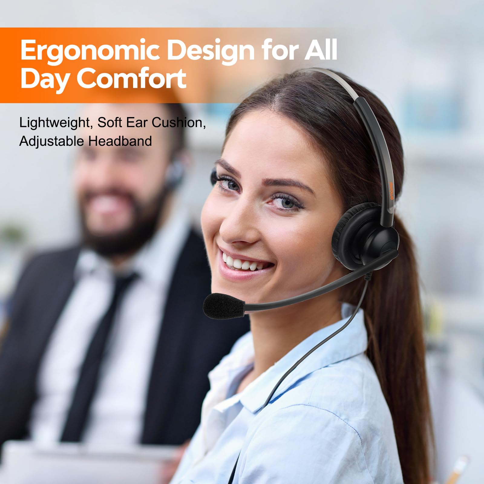 Noise Canceling Office Headset with 2.5mm Connector for Cisco SPA & Polycom Phones - Compatible with Smartphones & Laptops via 3.5mm Adapter - Perfect for Remote Work, Call Centers & Home Office Communication