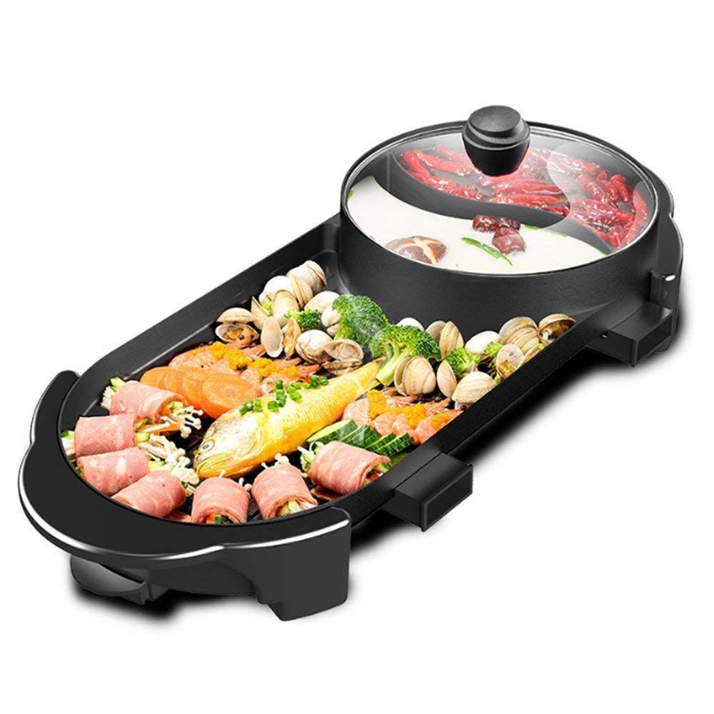 Electric Hot Pot & Grill - Dual Temp Control, Smokeless for Indoor BBQ & Shabu Shabu - Perfect for Family Gatherings