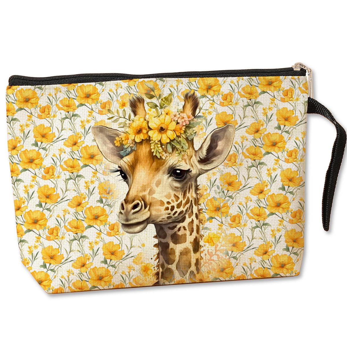 Giraffe Print Cosmetic Bag - Cute Animal Themed Toiletry Pouch for Women, Best Friend, Coworker - Perfect Gift for Birthday, Graduation, Mother's Day - Floral Makeup Travel Bag for Farm Girl & Animal Lovers (Great for Travel, Gym & Daily Use)