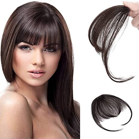 Clip On Hair Bangs Extensions for Women - Natural Brown Thin Fringe Piece (Pack of 2) | Instant Volume & Style for Everyday Wear, Cosplay & Costume Parties