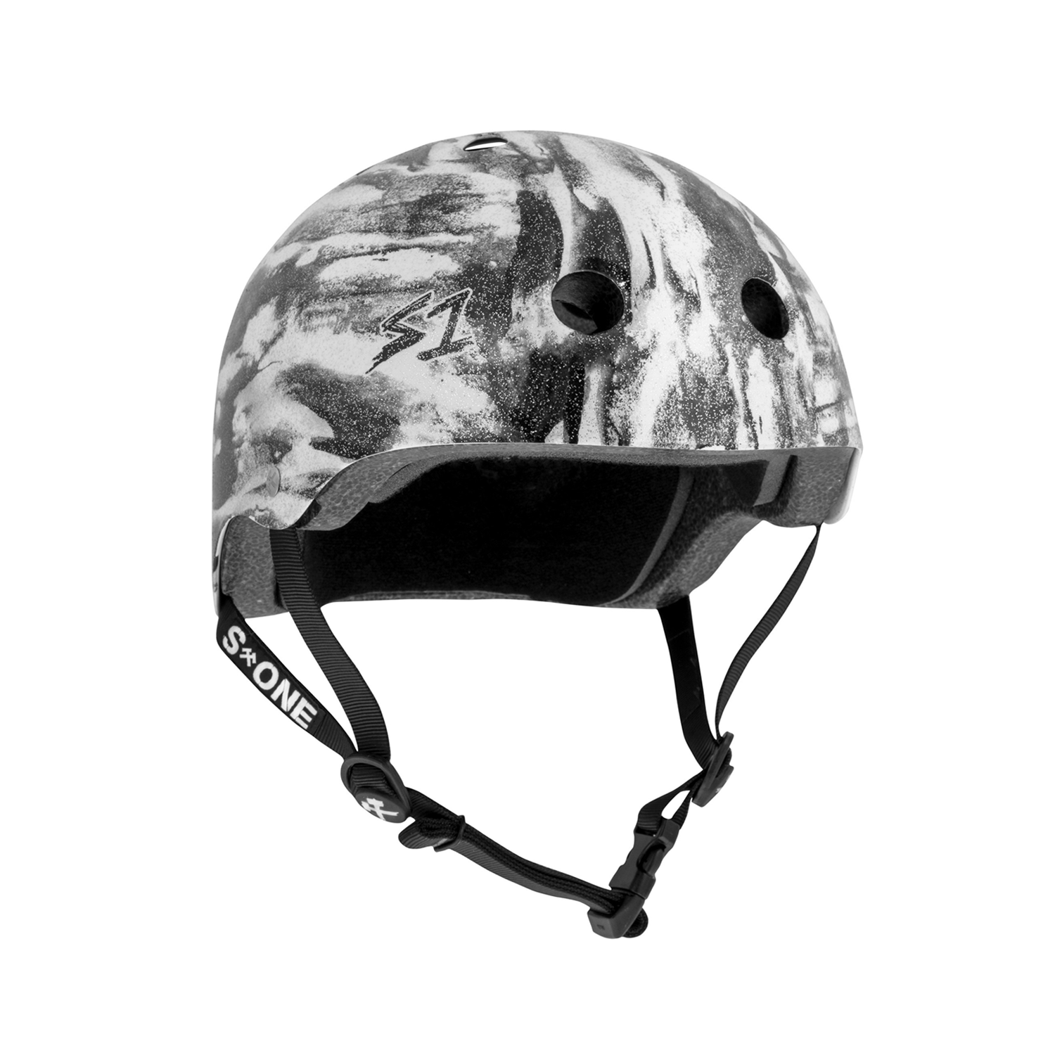S1 Lifer Helmet - Black White Glitter Bomba Hache Collaboration - Motorcycle, Skateboard & Bike Safety Gear for Urban Riders