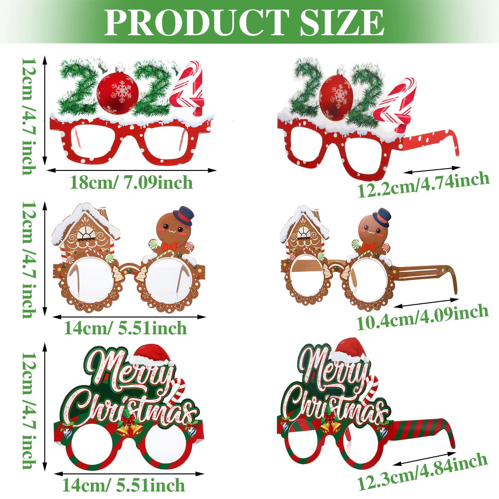 Sumind 32 Pcs Christmas Paper Eyeglasses - 2025 Reindeer Antlers, Santa & Snowman Xmas Glasses Frames - Fun Holiday Party Costume Decorations & Photo Booth Props for Christmas Parties, Family Gatherings & Office Celebrations