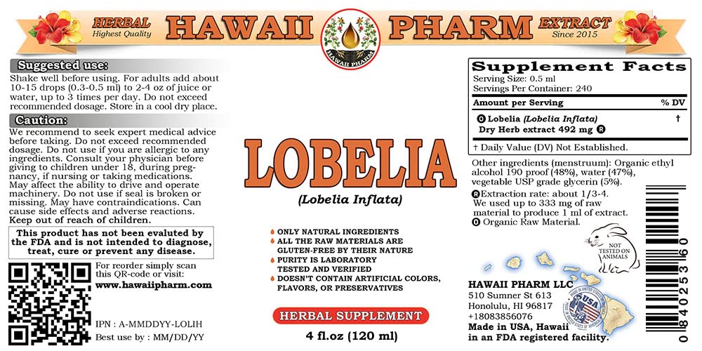 Organic Lobelia Liquid Extract Tincture - 4x4 oz Herbal Supplement for Respiratory Support & Relaxation - Natural Lobelia Inflata Drops for Cough Relief, Stress Relief & Better Breathing