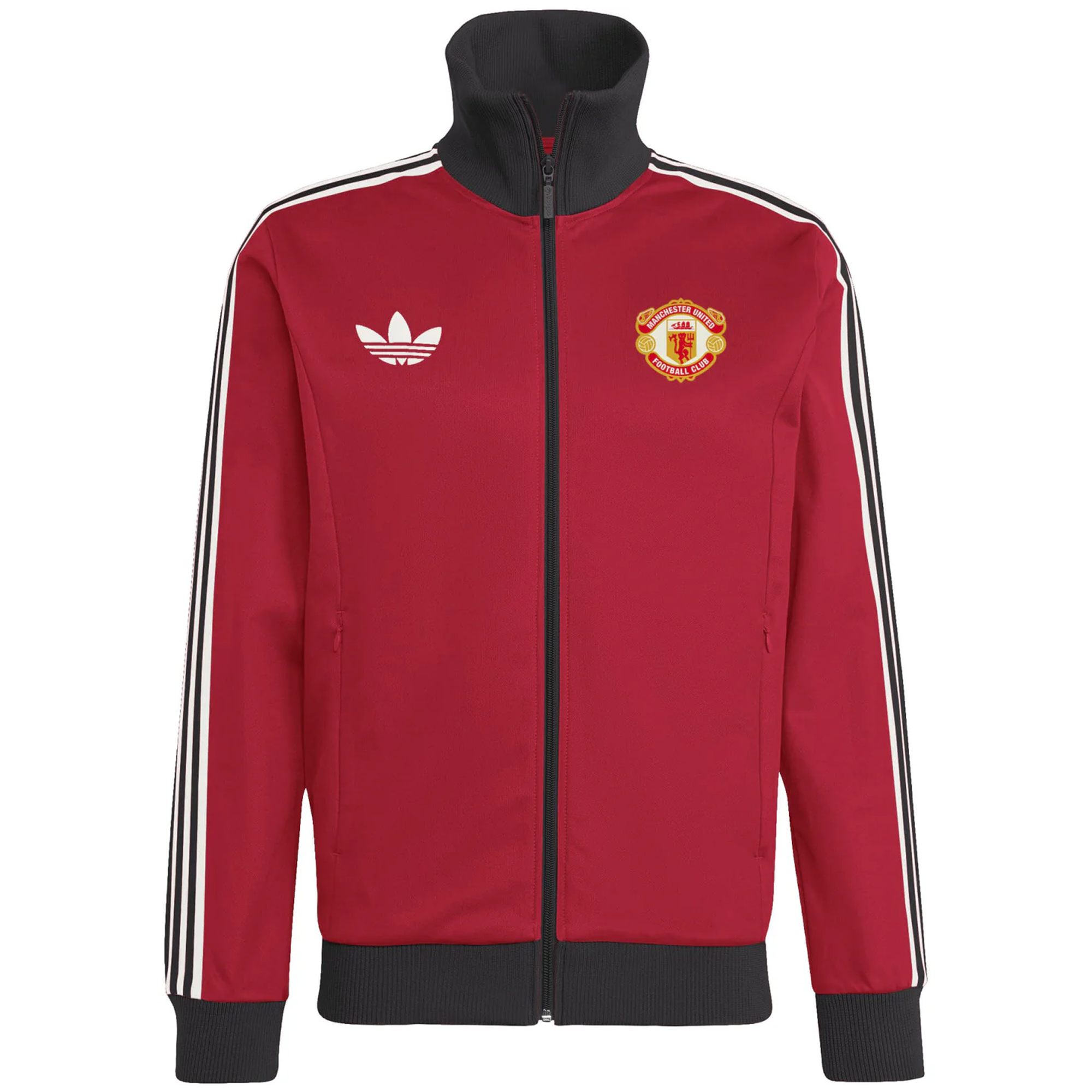 adidas Manchester United OG Beckenbauer Track Top Jacket 24/25 - Red/Black Soccer Jacket for Men | Vintage Football Training Wear & Matchday Fan Apparel
