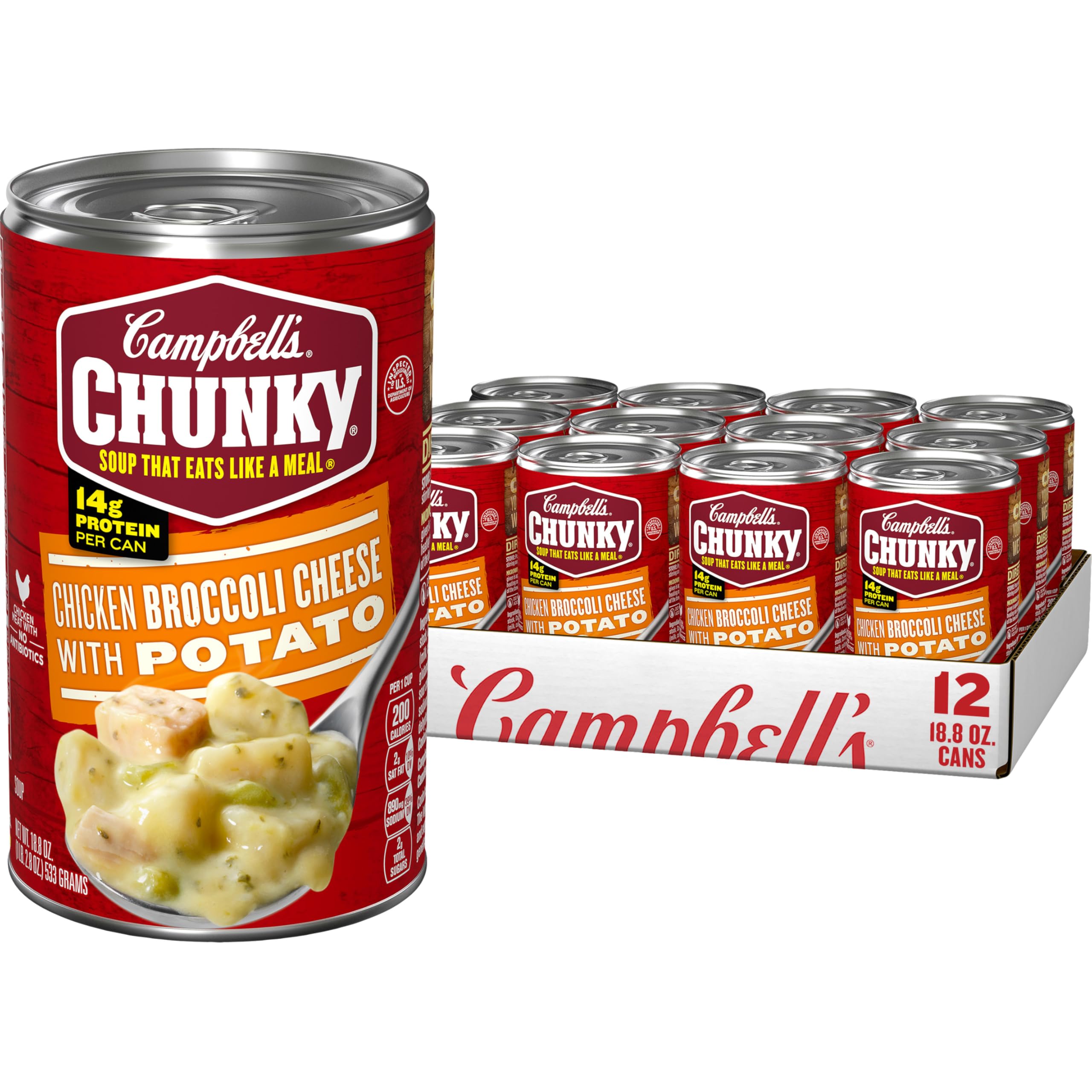 Campbell's Chunky Chicken Broccoli Cheese Soup - 18.8 Oz Cans (Pack of 12) | Hearty & Comforting Meal for Family Dinners, Office Lunches & Quick Snacks
