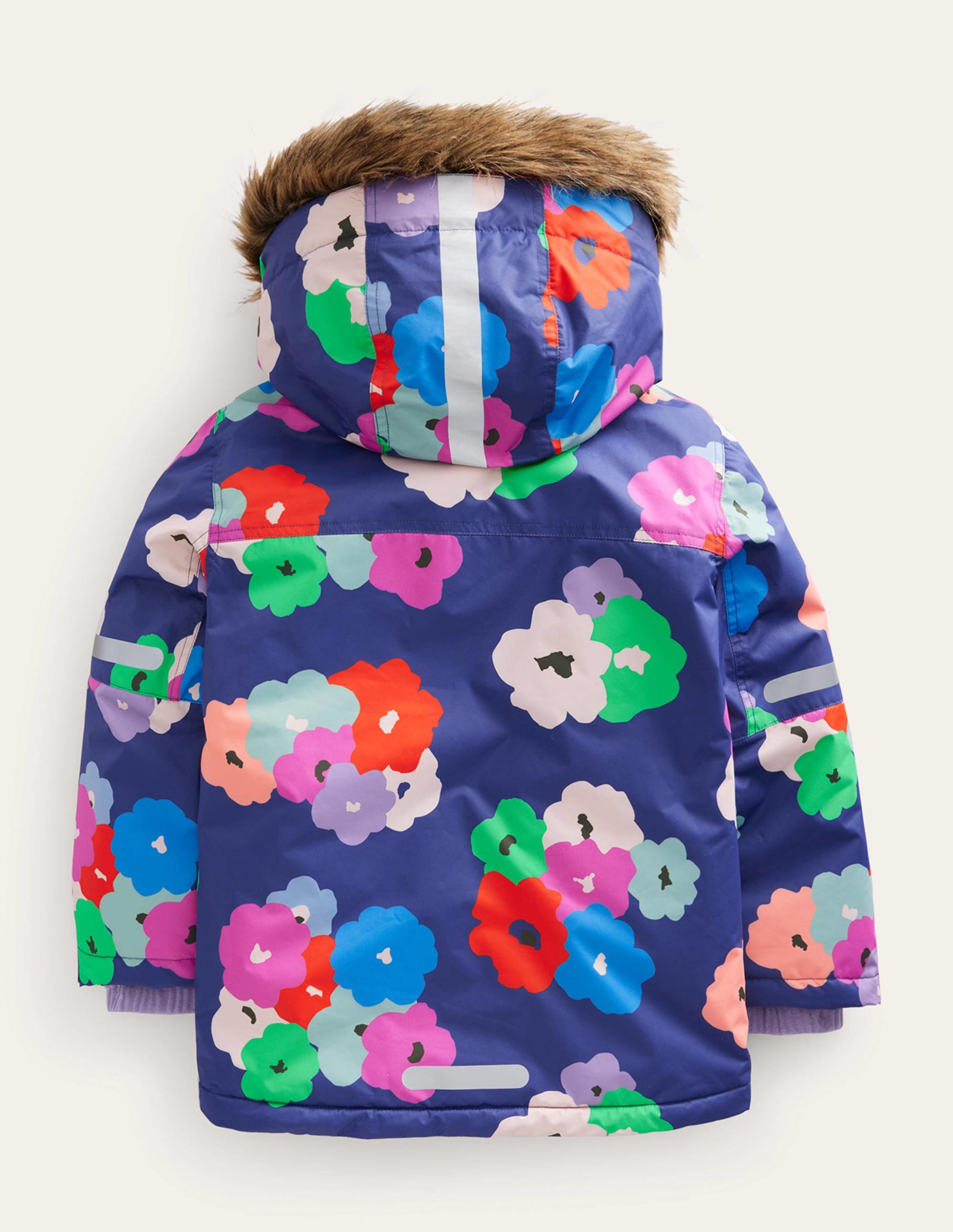 Waterproof All-Weather Jacket for Women - Navy Blue Floral Print Raincoat (Outdoor Hiking, Camping & Travel)
