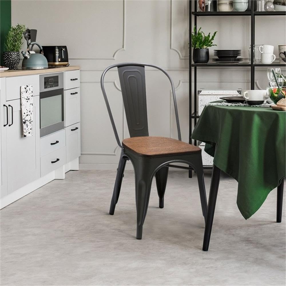 Pemberly Row Gray Metal Dining Chairs Set of 4 - Modern Kitchen & Dining Room Furniture for Home, Restaurant, Cafe, Office