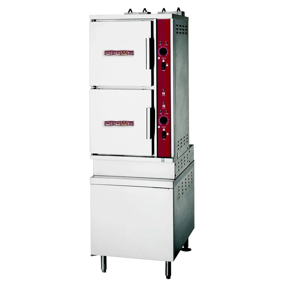 Crown Steam GSX-10HE Commercial 10 Pan Gas Convection Steamer with Cabinet Base - 190,000 BTU High Efficiency for Restaurants, Catering & Food Service Businesses