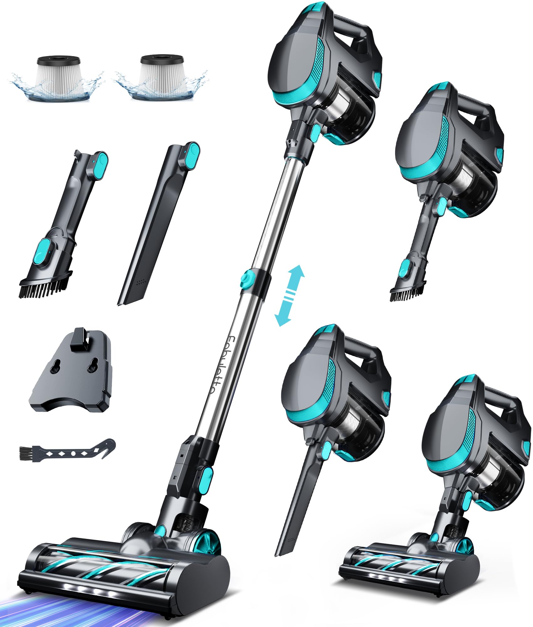 FABULETTA Cordless Vacuum Cleaner - 38KPa/380W Powerful Stick Vacuum with 55 Min Runtime, 3 Suction Modes, 6-in-1 Lightweight Design for Home, Pet Hair, Carpet & Hardwood Floors (Lake Blue) | Perfect for Quick Cleanups, Pet Owners & Multi-Surface Cleaning