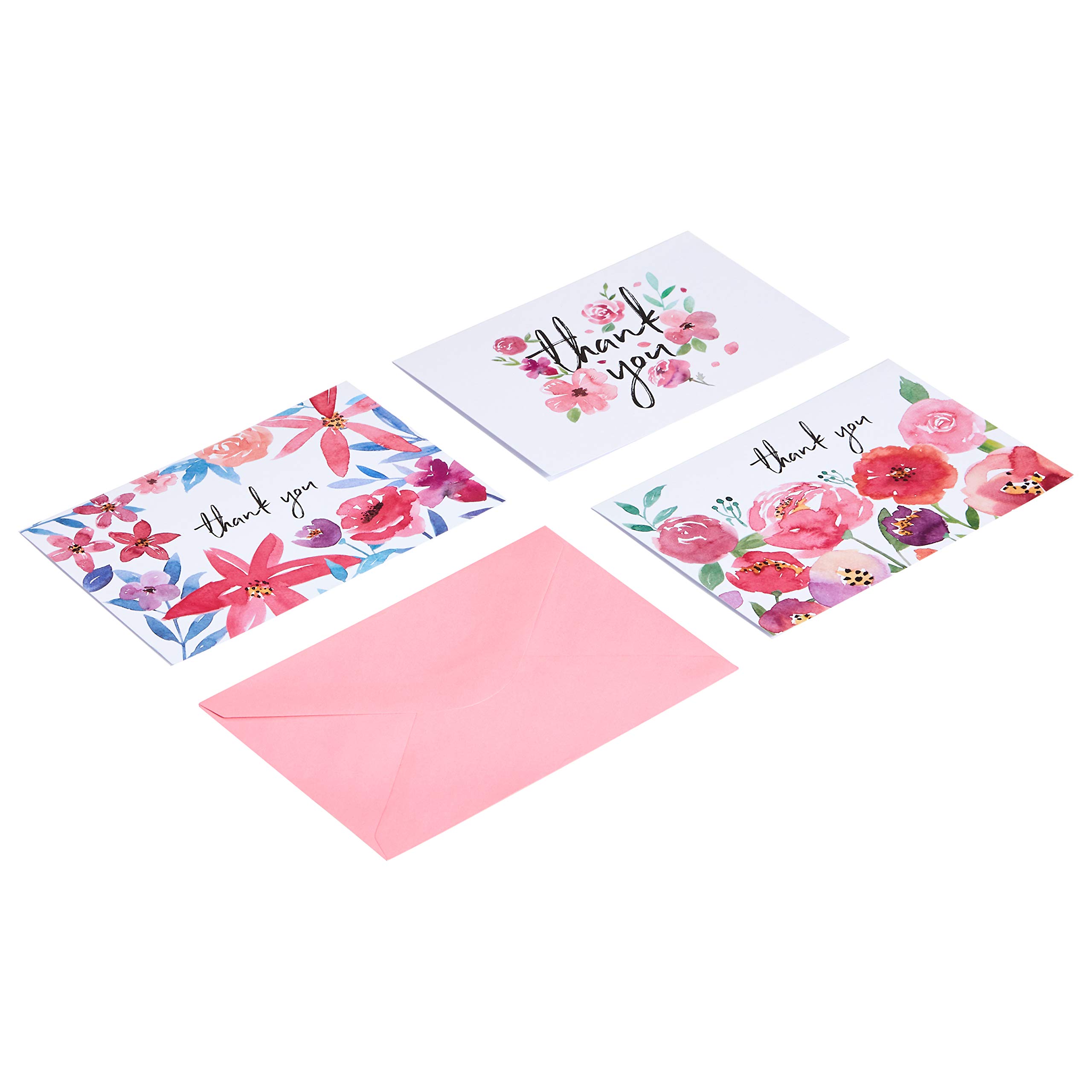Amazon Basics Thank You Cards and Envelopes Set - 48 Count Floral Design Greeting Cards with Matching Envelopes - Perfect for Weddings, Birthdays, Appreciation Gifts & Special Occasions