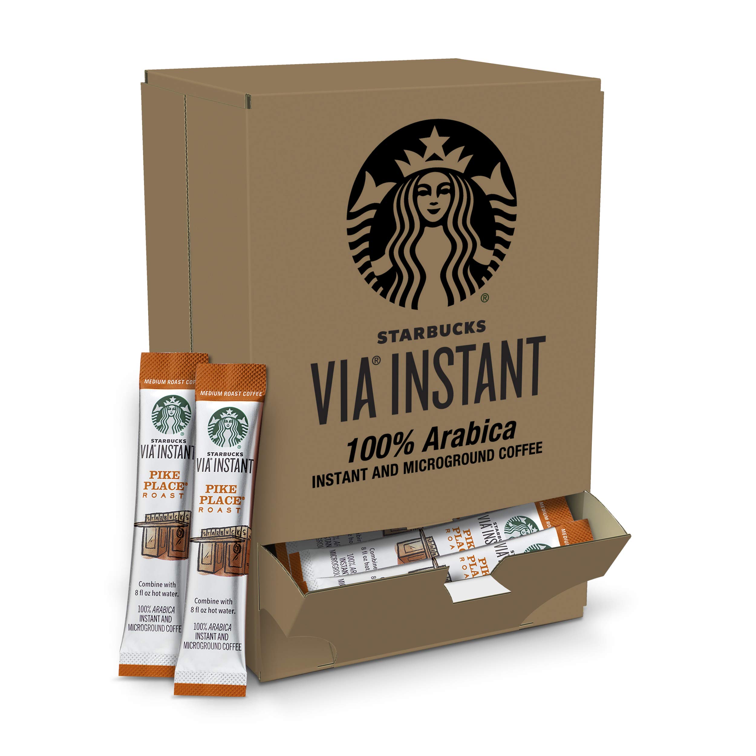 Starbucks VIA Instant Coffee Medium Roast - Pike Place Roast 100% Arabica - 8 Count (Pack of 12) & 50 Packets Bulk - Perfect for Office, Travel & Camping