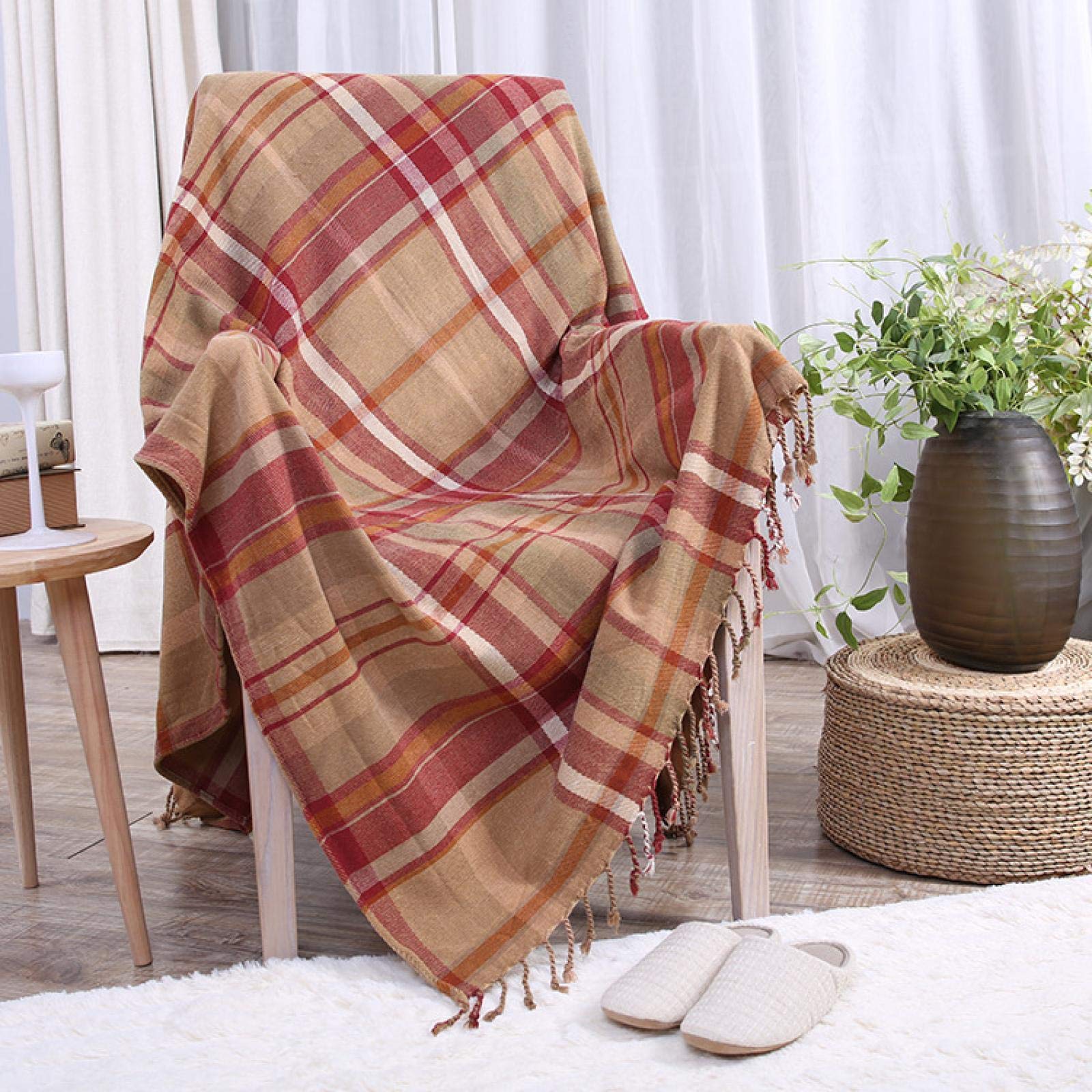 ACDECOR Bohemian Chenille Throw Blanket - Soft Geometric Checkered Design for Couch, Sofa & Chair (83x98 Inches/210x250cm) - Red - Perfect for Living Room Decor, Bed Accent & Cozy Winter Nights