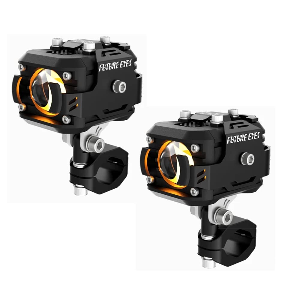 6500LM Motorcycle LED Fog Lights - High White & Low Yellow Auxiliary Driving Bulbs with Wired Controller Switch & Flashing Lens (2 Pack) - Perfect for Night Riding, Off-Road Adventures & Emergency Lighting
