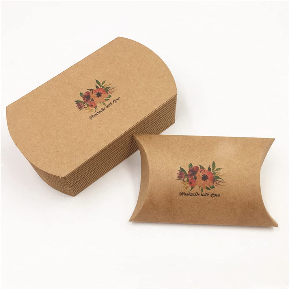 AKOAK 50 Pcs Kraft Paper Wedding Favor Boxes - Creative Pillow Candy Gift Boxes for Jewelry, 8x5.5x2cm - Perfect for Wedding Favors, Birthday Party Gifts, Christmas Presents & Special Occasions