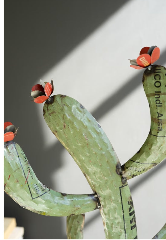 Eco-Friendly Recycled Iron Cactus Wall Art - Handmade Metal Home Decor for Living Room, Bedroom, or Office - Unique Southwestern & Boho Style Sculpture