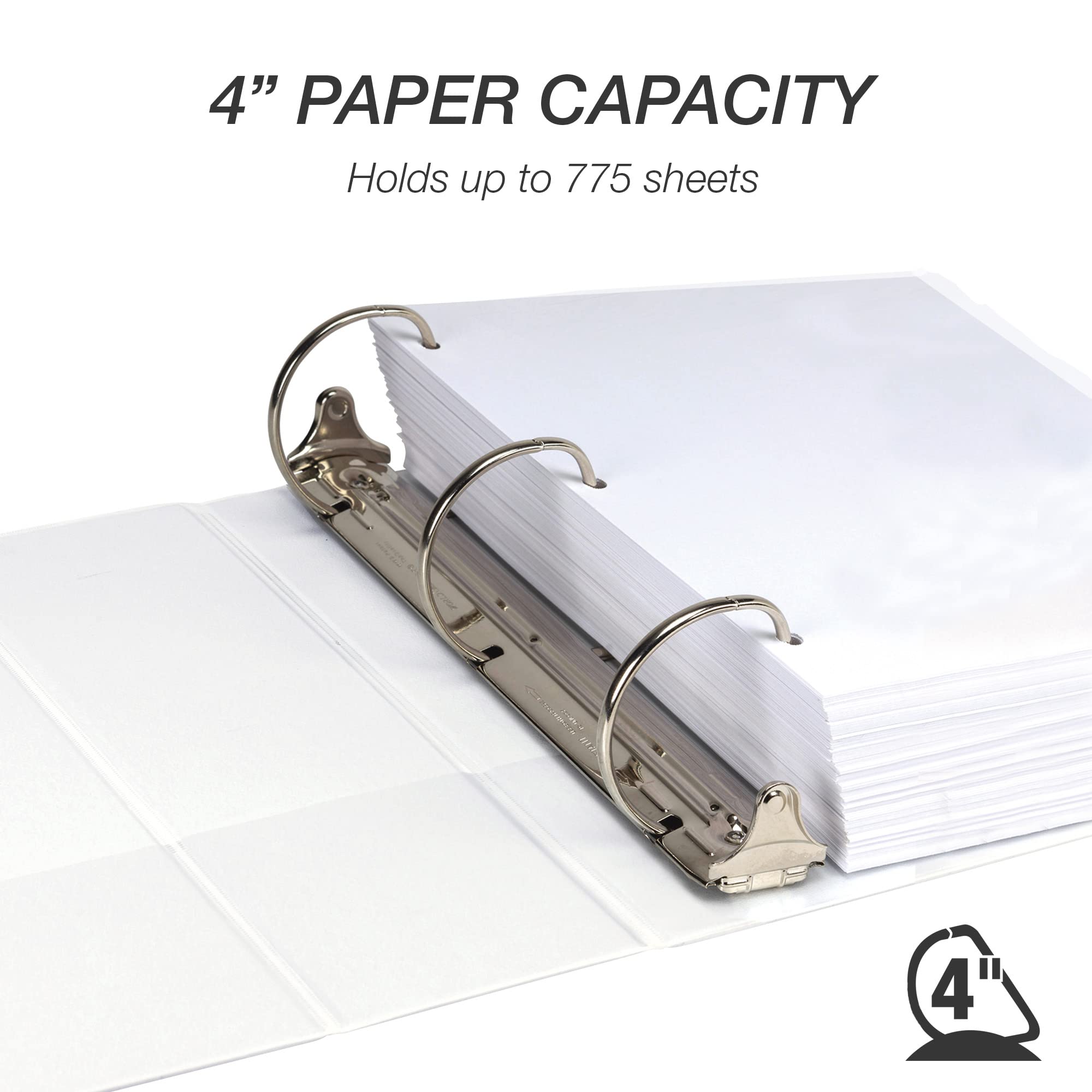Samsill 4 Inch Durable Binder with Locking D-Rings - Made in USA, Customizable Clear View, Holds 775 Pages (2 Pack, White) - Perfect for Office, School, and Document Organization