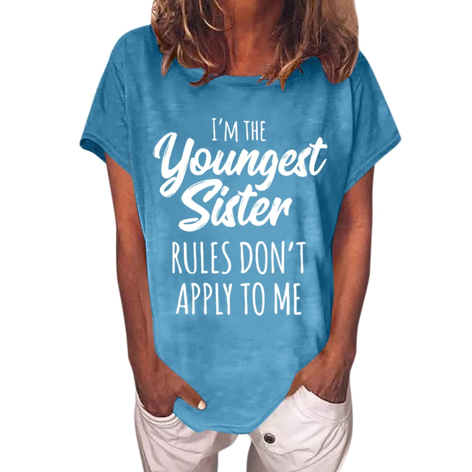 Funny Graphic Tee for Women - Letter Print Casual Short Sleeve T-Shirt | Summer Blouse & Tunic Tops | Perfect for Casual Outings, Beach Days & Weekend Wear