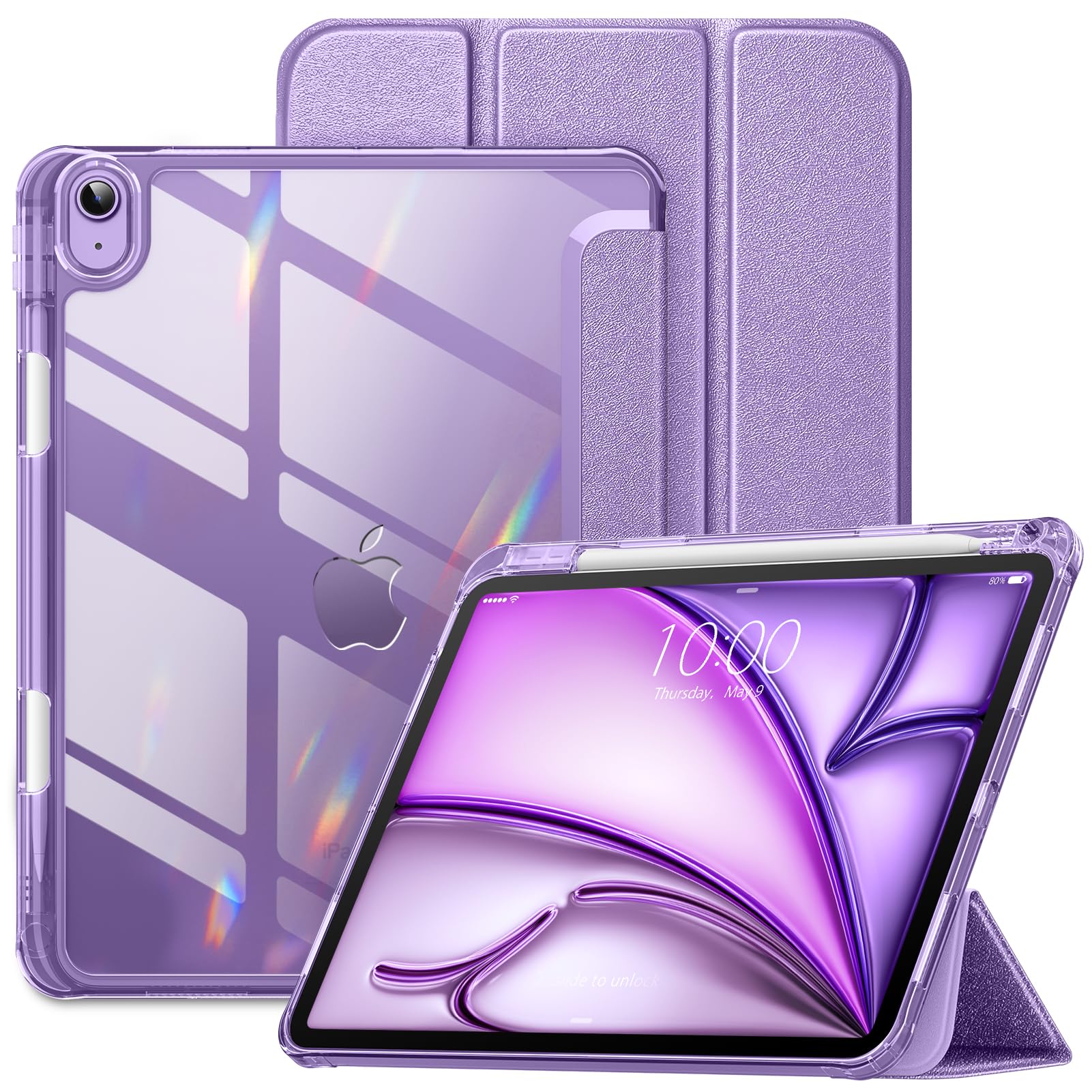VIKESI iPad Air 11 inch Case (2024/6th/5th/4th Gen) - Slim Matte Hard Back Cover with Soft TPU Frame, Pencil Holder & Auto Sleep/Wake - Star Purple | Perfect for Work, Travel & School Protection