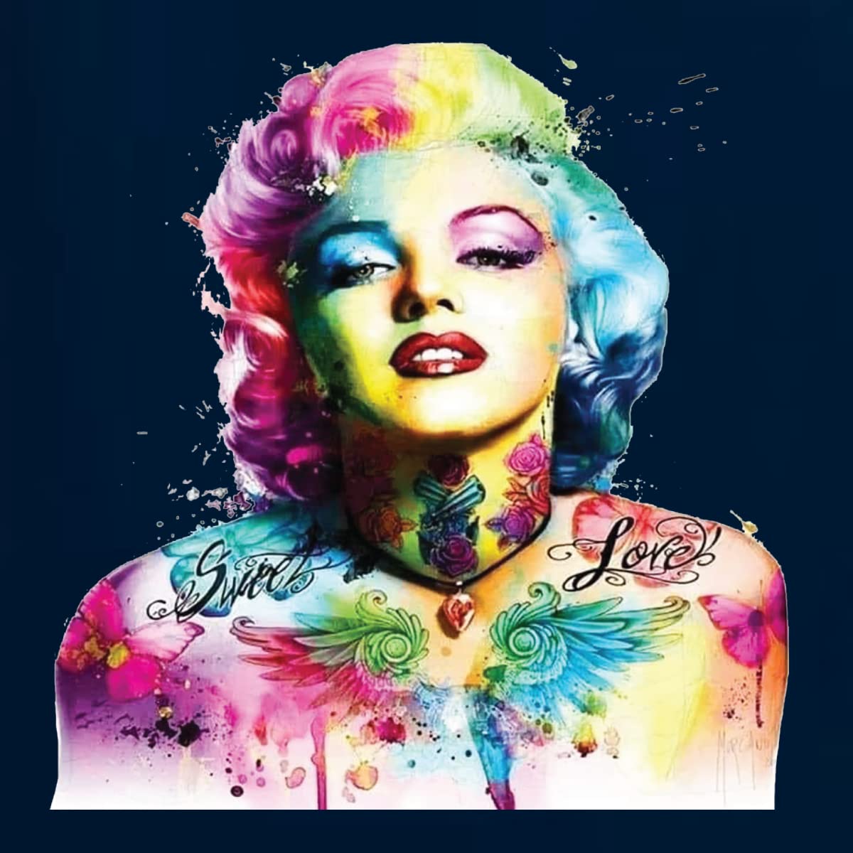 Vibrant Marilyn Multicolor Pop Art T-Shirt for Women - Junior Fit V-Neck Tee - Perfect for Casual Wear, Pop Culture Events & Retro Fashion Outfits