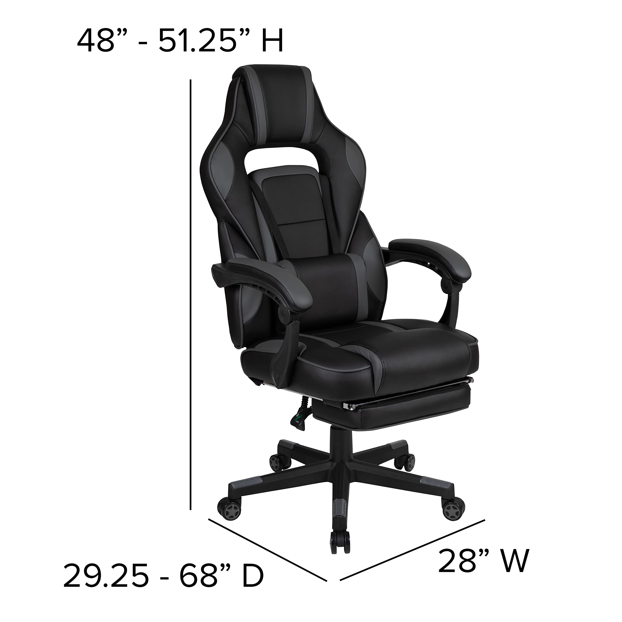 EMMA + OLIVER Gaming Chair Bundle with Cup Holder, Headphone Stand & Black Reclining Footrest - Ergonomic Computer Desk Chair for PC Gamers, Office Workers and Home Theater Relaxation