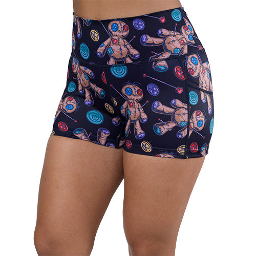 Voodoo Doll Print Shorts for Men & Women - Stylish Black Casual Shorts for Summer, Gym, and Lounge Wear