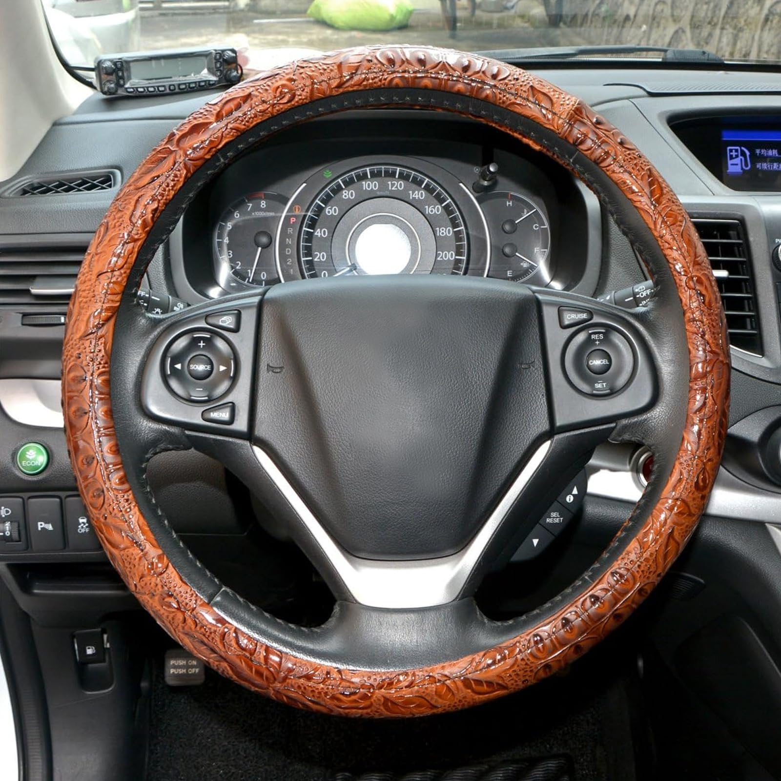 Universal 15 Inch Car Steering Wheel Cover - Anti-Slip Leather Protector with Flower Grain (Brown) | Perfect for Cars, Trucks & SUVs - Enhances Grip & Comfort for Long Drives