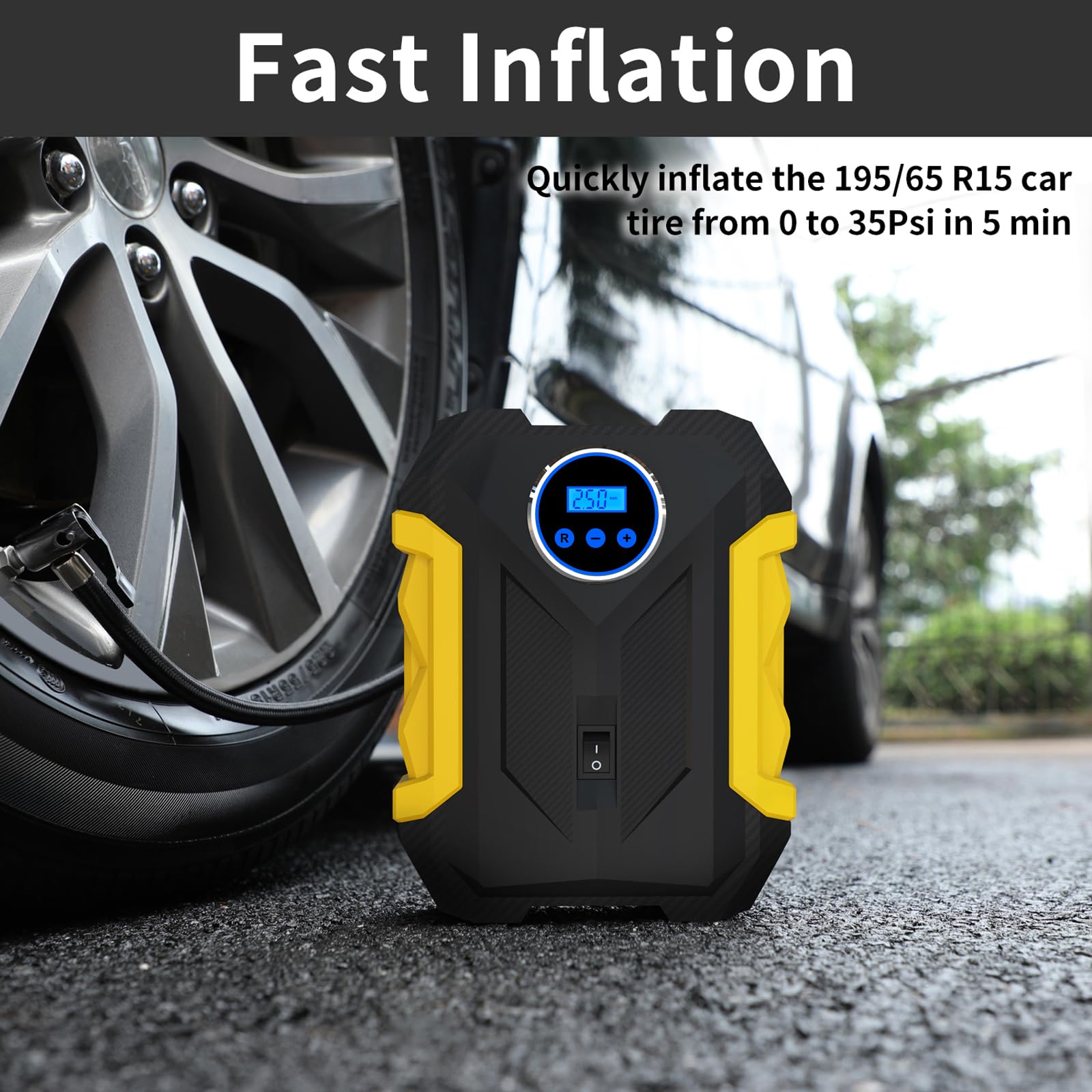 12V Digital Portable Air Compressor for Car Tires - Fast Auto Tire Inflator Pump with LED Light & Pressure Gauge | Emergency Roadside Assistance, Home Garage & Camping Use