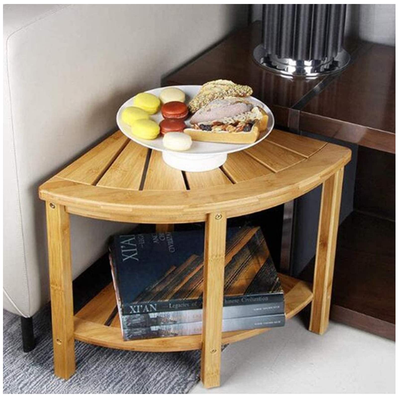 Premium Bamboo Shower Stool with Shelf - Non-Slip Spa Bench for Bathroom, Bedroom & Garden - Perfect as Shaving Stool, Foot Rest & Towel Rack (Natural Wood Seat with Anti-Skid Feet) - Ideal for Relaxation, Pedicures & Bathroom Organization