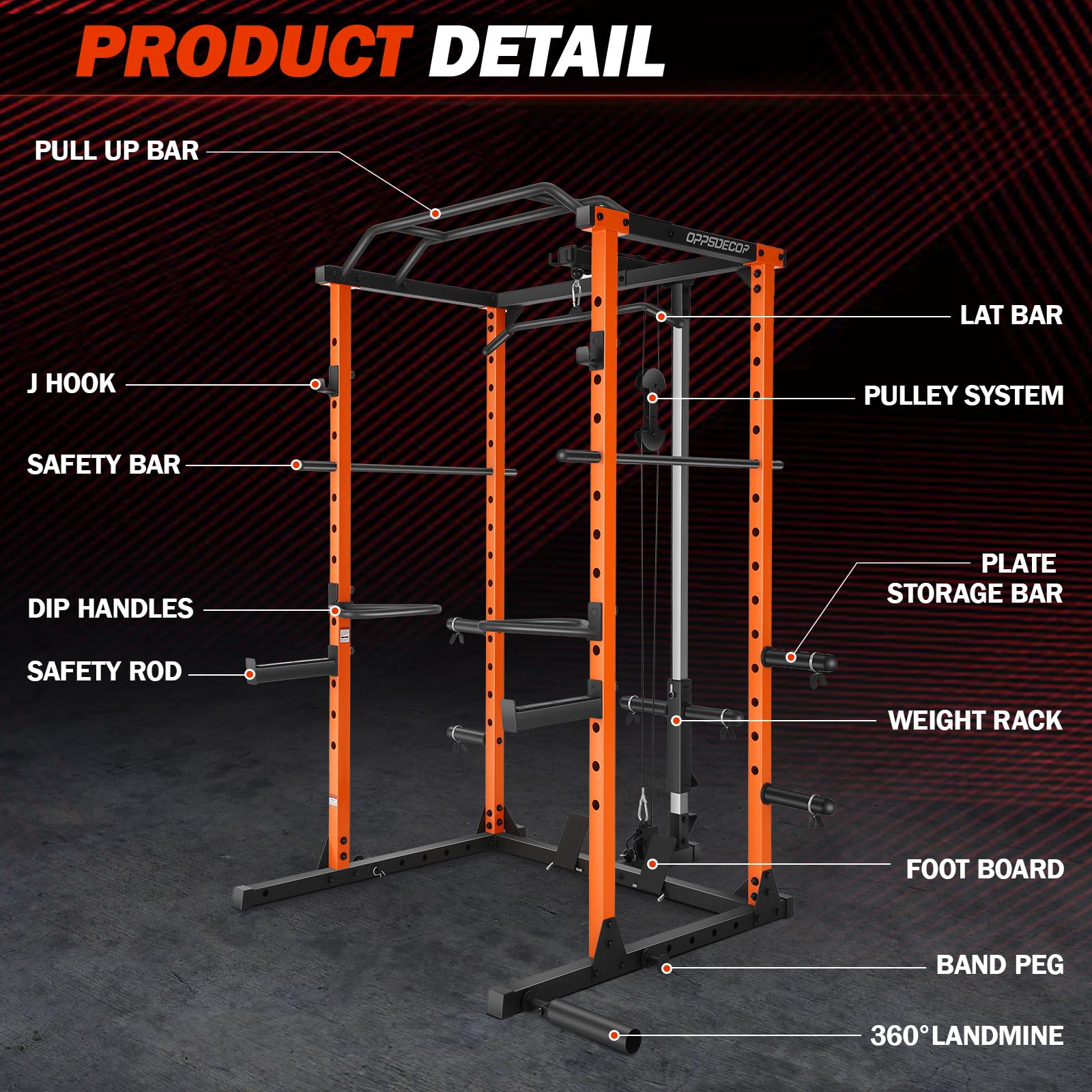 OPPSDECOR 1600lbs Power Cage with LAT Pull-Down & Adjustable Cable Pulley System - Multi-Functional Squat Rack for Home Gym | Strength Training Equipment for Weightlifting, CrossFit & Full-Body Workouts