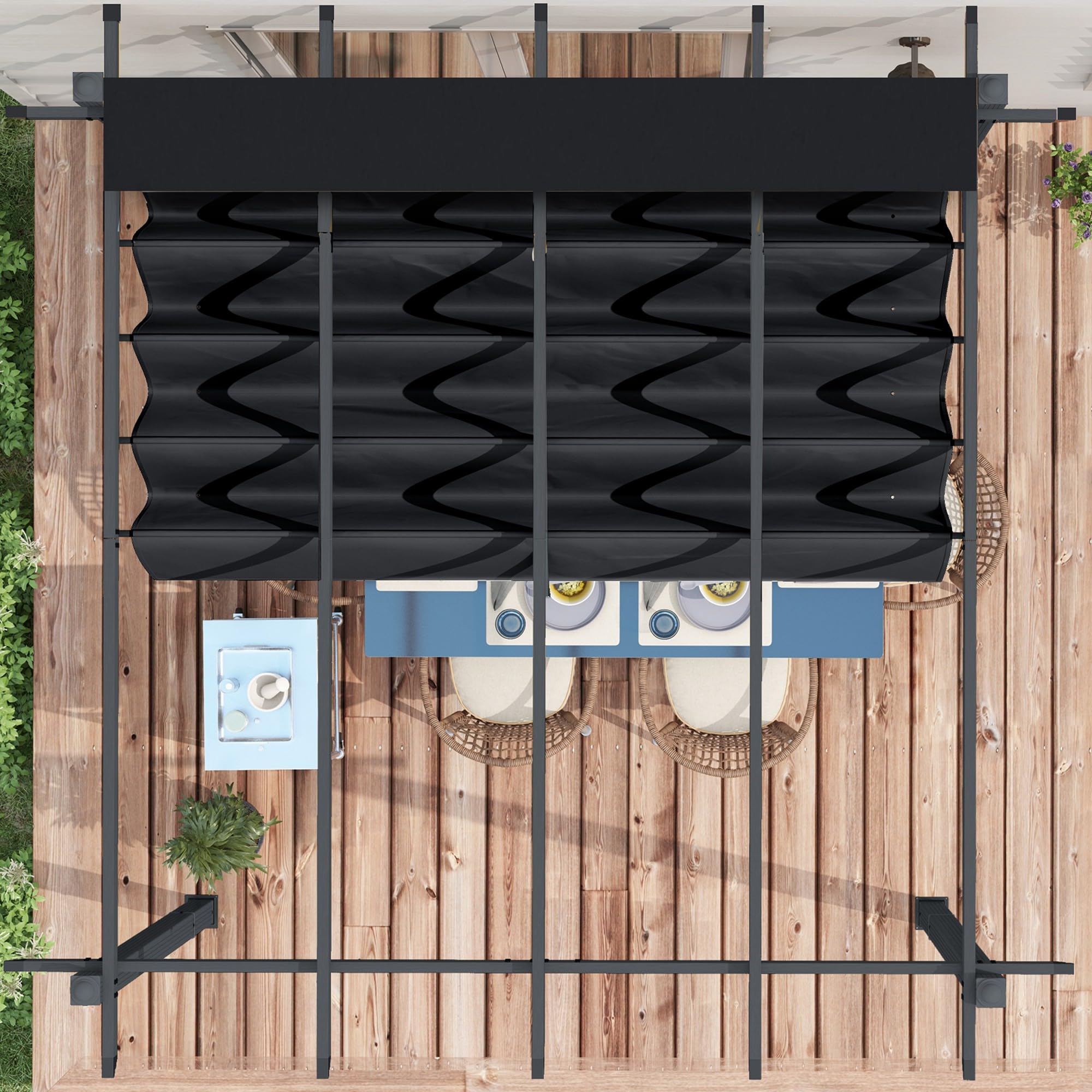 Outsunny 10' x 12' Retractable Pergola Canopy with Wood Grain Aluminum Frame - Outdoor Sun Shade Shelter for Patio, Deck, Backyard, Garden | Perfect for BBQ Grill Area, Outdoor Dining & Relaxation