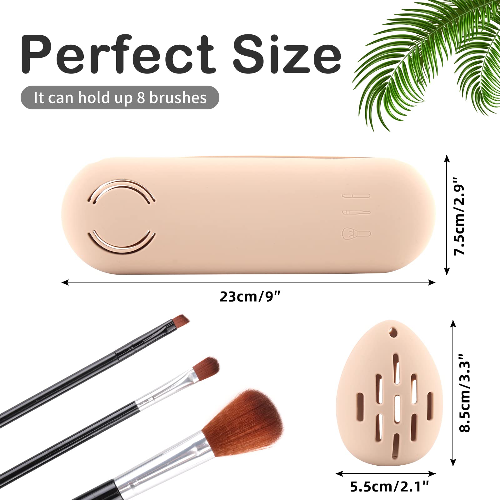 Large Silicone Makeup Brush Holder & Sponge Organizer Set - 7 Piece Travel Makeup Brush Bag with Blender Case & Powder Puff Storage (Khaki) | Perfect for Travel, Home Vanity & Professional Makeup Artists