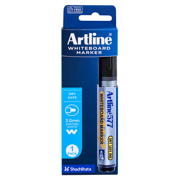 Artline 577 Whiteboard Marker - 3mm Bullet Tip Black Dry Erase Markers for Office, Classroom & Home Use - Ideal for Whiteboards, Glass Boards & Presentations
