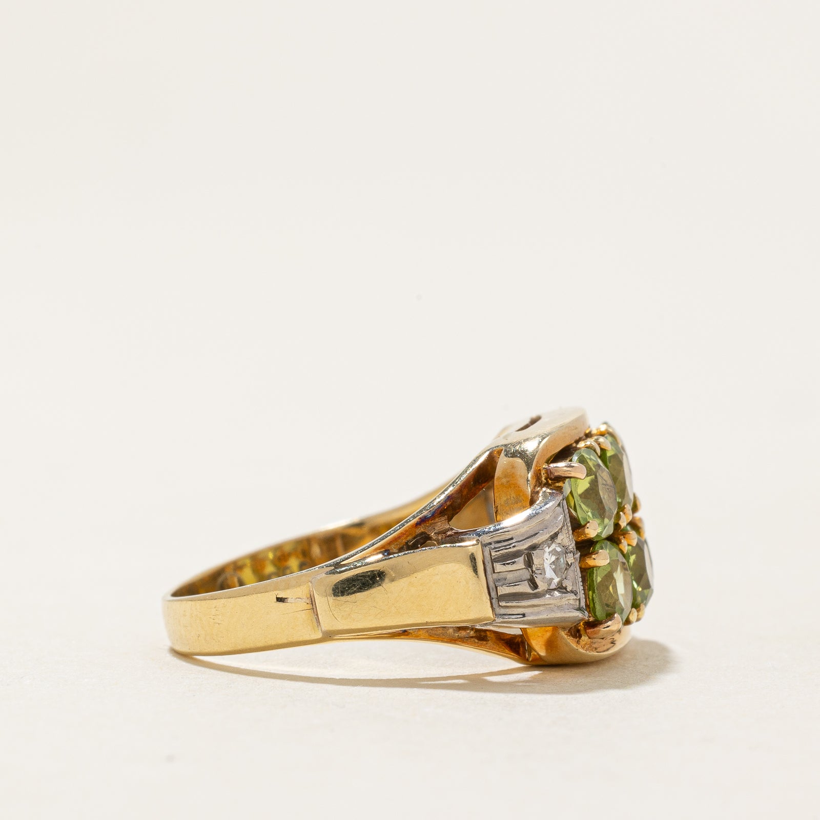 Peridot & Diamond Grid Ring - 1.50ctw Peridot & 0.06ctw Diamond - Size 5.5 - Elegant Green Gemstone Jewelry for Women - Perfect for Weddings, Anniversaries & Special Occasions