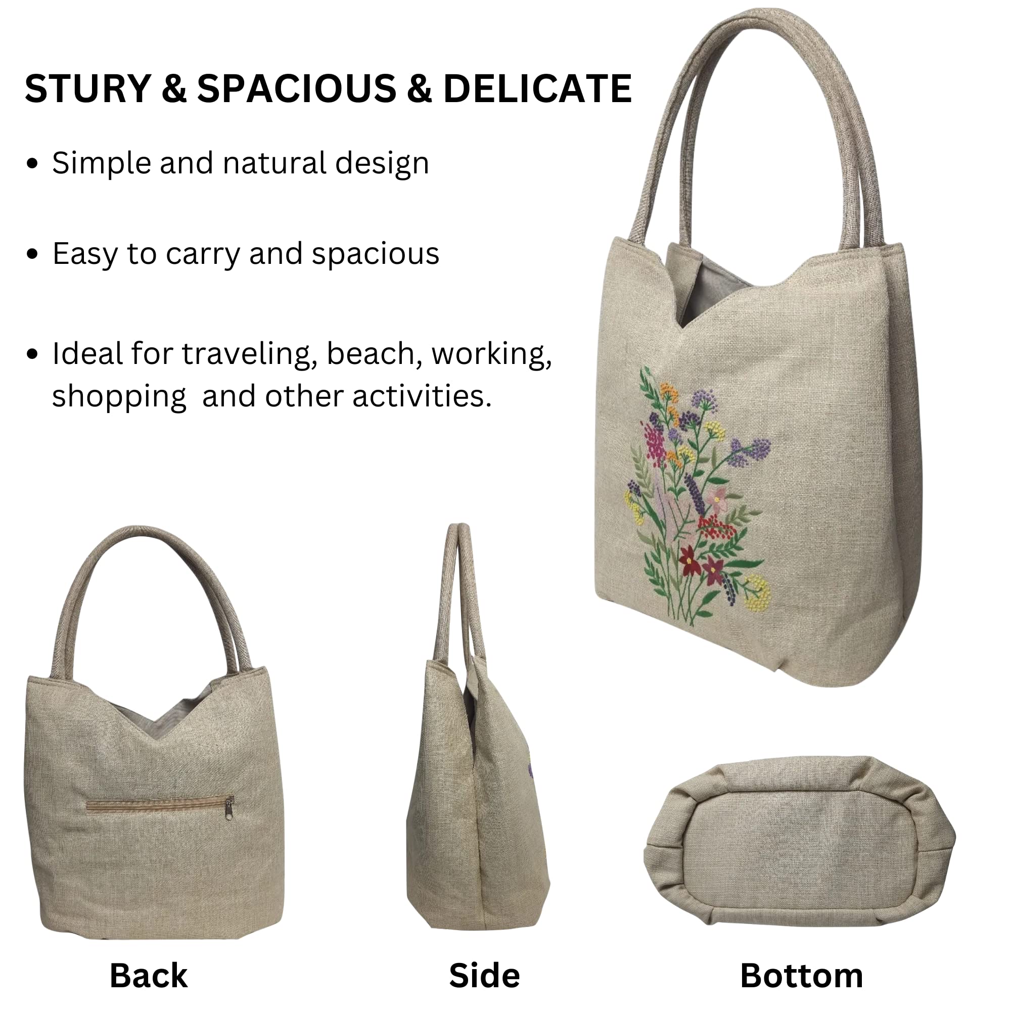 Stylish Embroidered Tote Bags for Women - Fashionable Shoulder Bag with Secure Zipper Closure - Perfect Hobo Handbag for Daily Use, Work & Travel - Ideal Mother's Day Gift for Women
