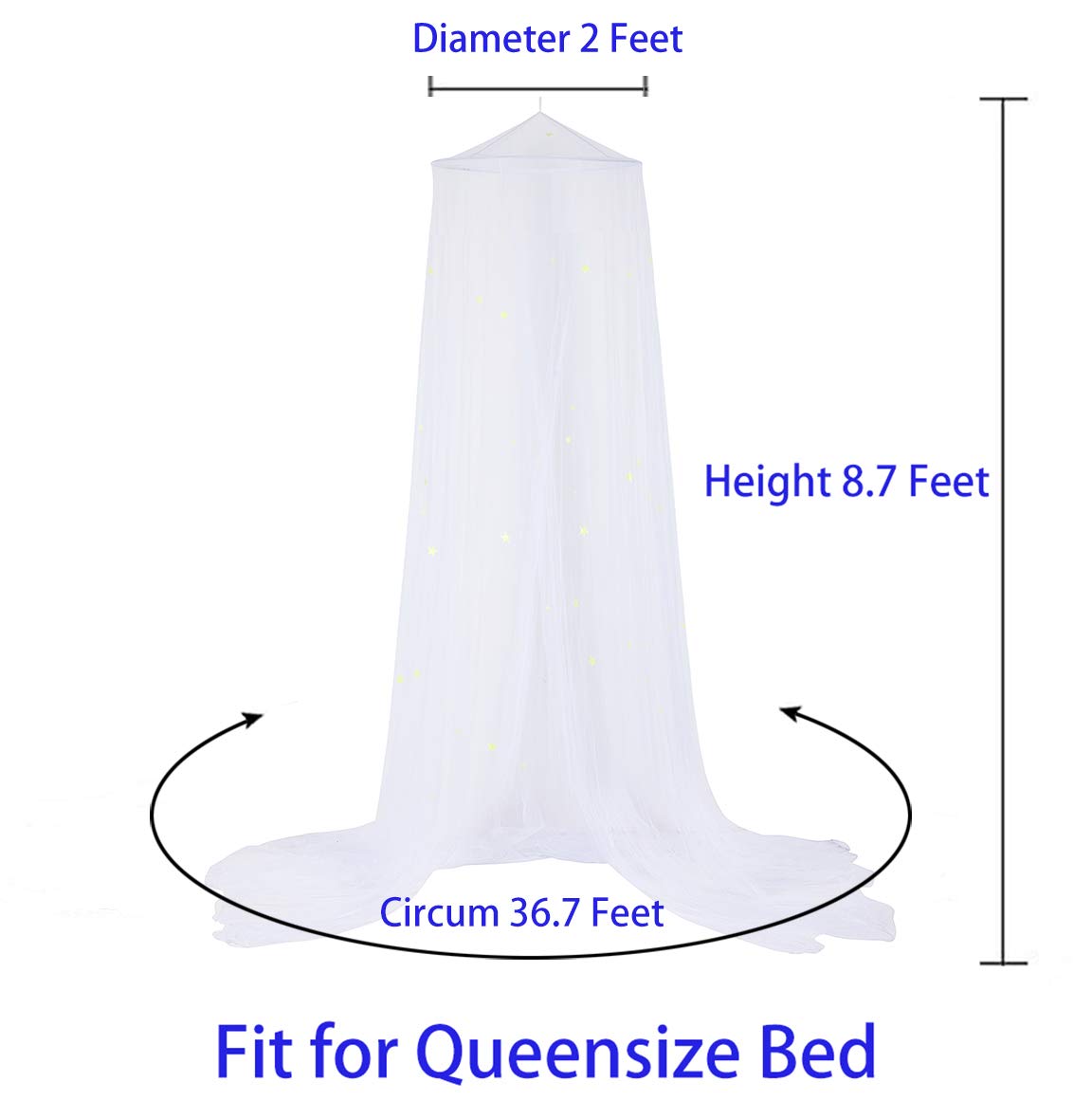 BCBYou Glow in the Dark Mosquito Net Bed Canopy with Fluorescent Stars - Baby, Kids & Adult Bed Tent for Cribs, Twin & Full Size Beds (White) - Perfect for Nursery, Kids' Room & Outdoor Camping Protection