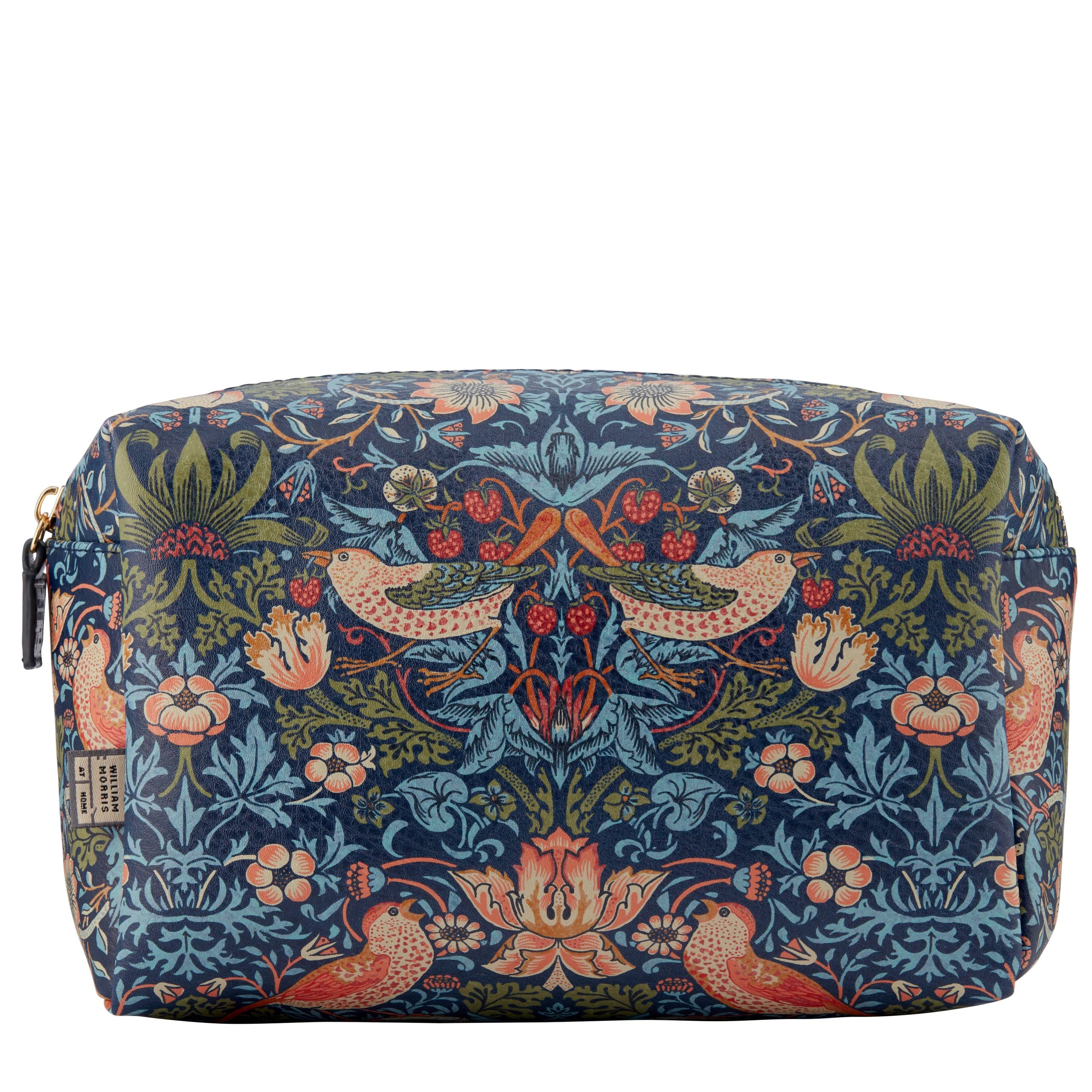 William Morris Strawberry Thief Large Blue Vegan Leather Wash Bag | Toiletries & Beauty Essentials Travel Organizer | Perfect Gift for Women & Men | Home Decor & Bathroom Storage Solution