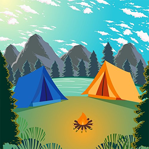 Yeele 7x7ft Cartoon Summer Camping Backdrop - Lakeside Tent Photography Background for Boys & Girls Portrait Photo Booth - Perfect for Birthday Parties, Baby Showers, and Studio Props